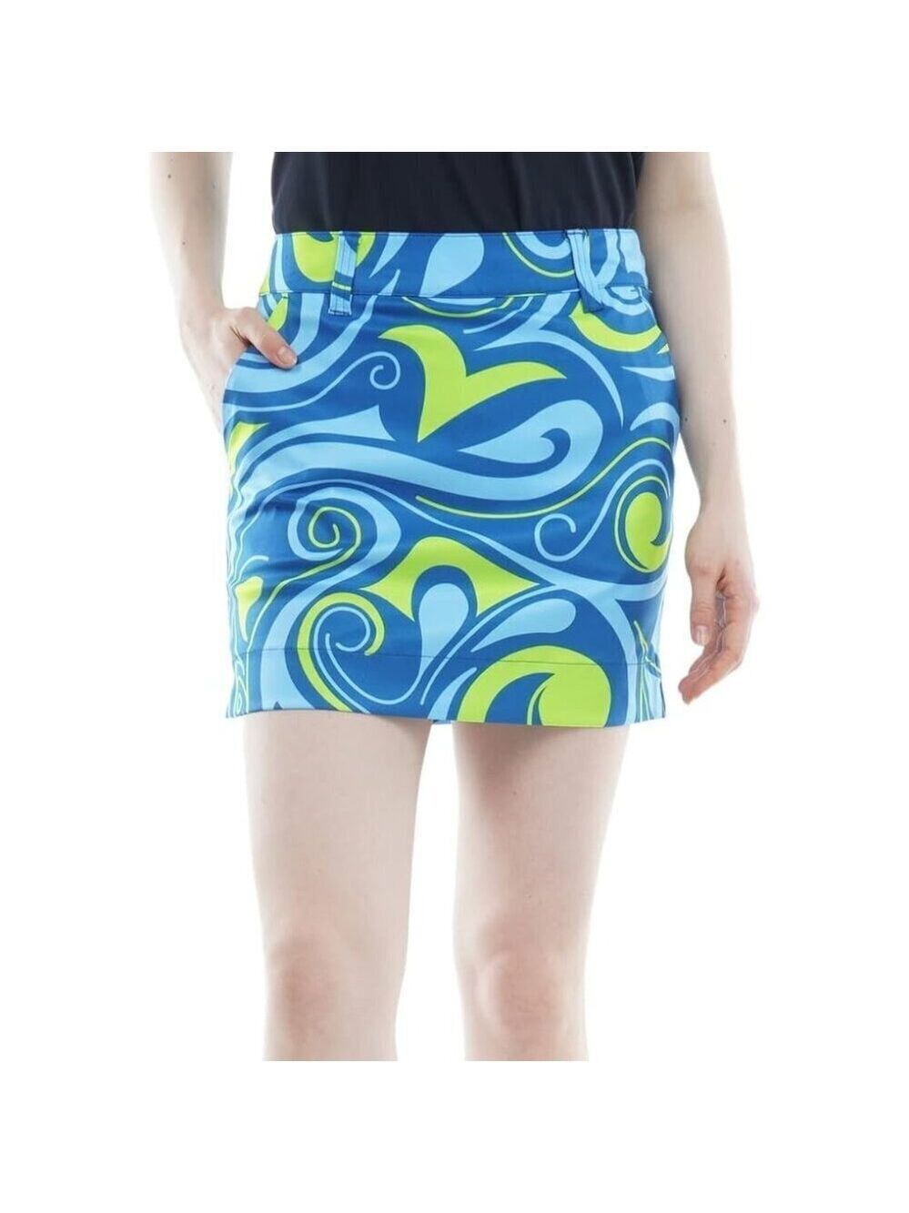 Blue & Lime Abstract Print Women's Shorts Skort